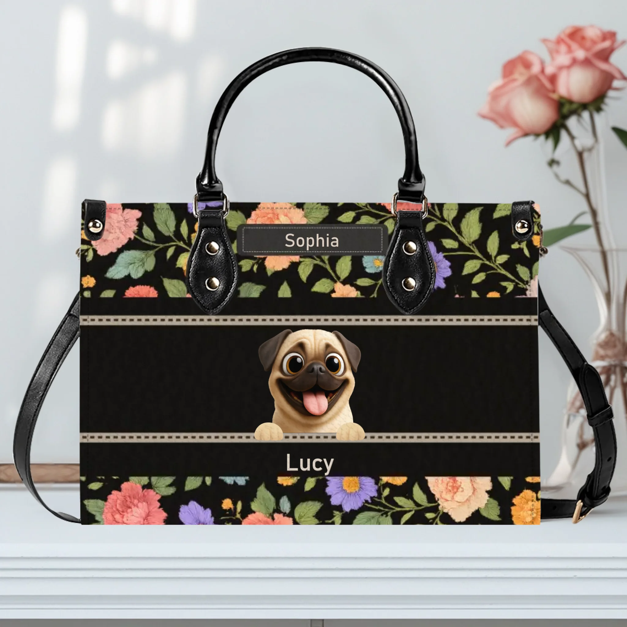 Customized Pug Handbag - Botanical Floral Pattern Dog Gift For Owners | 89Prints