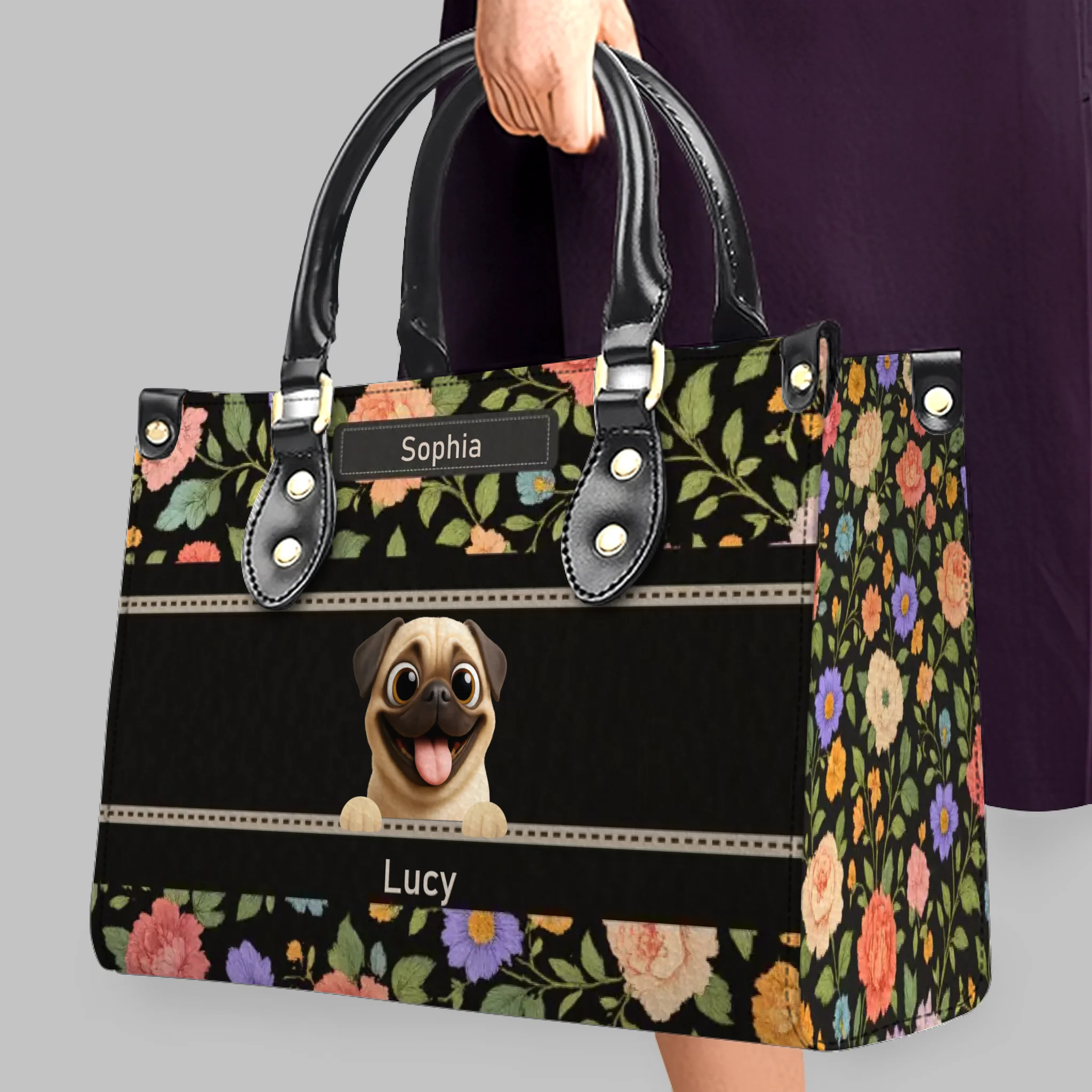 Customized Pug Handbag - Botanical Floral Pattern Dog Gift For Owners | 89Prints