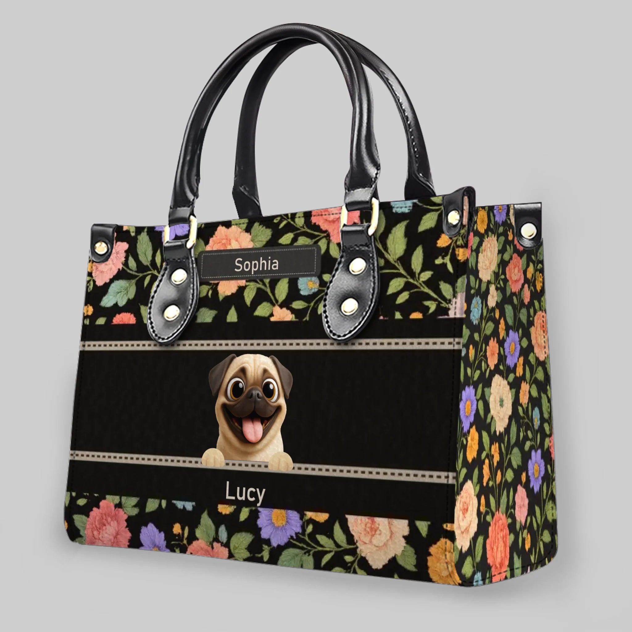 Customized Pug Handbag - Botanical Floral Pattern Dog Gift For Owners | 89Prints