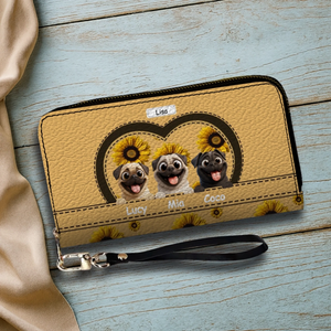 Customized Pug Leather Wallet - Personalized Gift With Dog And Sunflower Design | 89Prints
