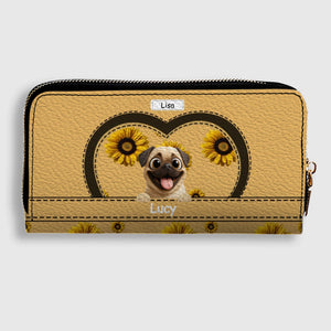 Customized Pug Leather Wallet - Personalized Gift With Dog And Sunflower Design | 89Prints