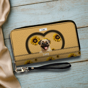 Customized Pug Leather Wallet - Personalized Gift With Dog And Sunflower Design | 89Prints