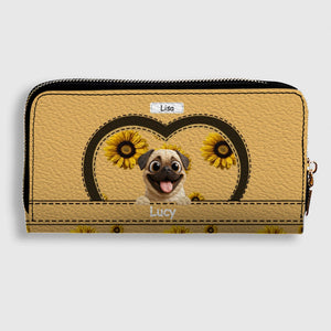 Customized Pug Leather Wallet - Personalized Gift With Dog And Sunflower Design | 89Prints