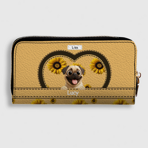 Customized Pug Leather Wallet - Personalized Gift With Dog And Sunflower Design | 89Prints