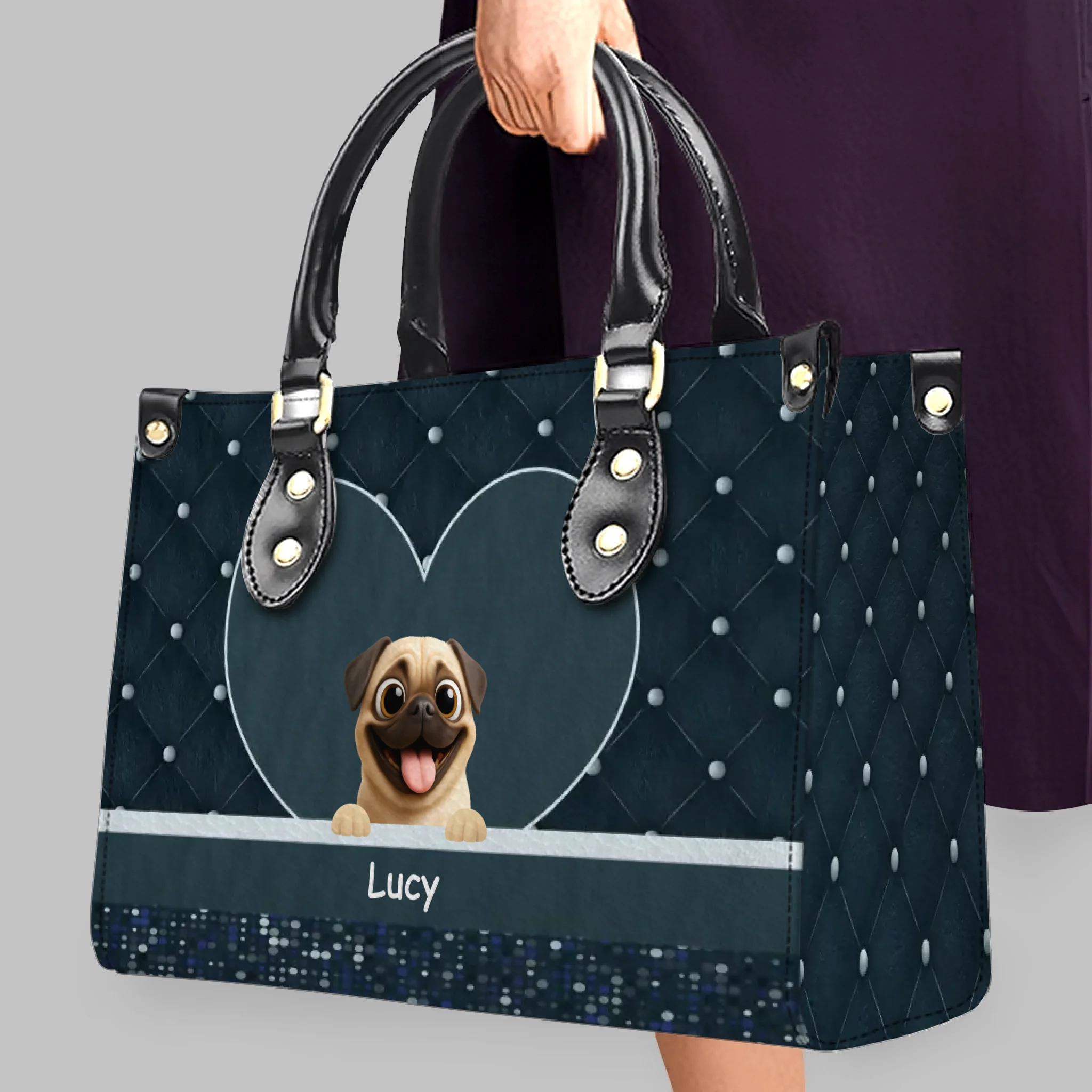 Personalized Pug HandBag - Elegant Quilted Heart For Dog Owners | 89Prints