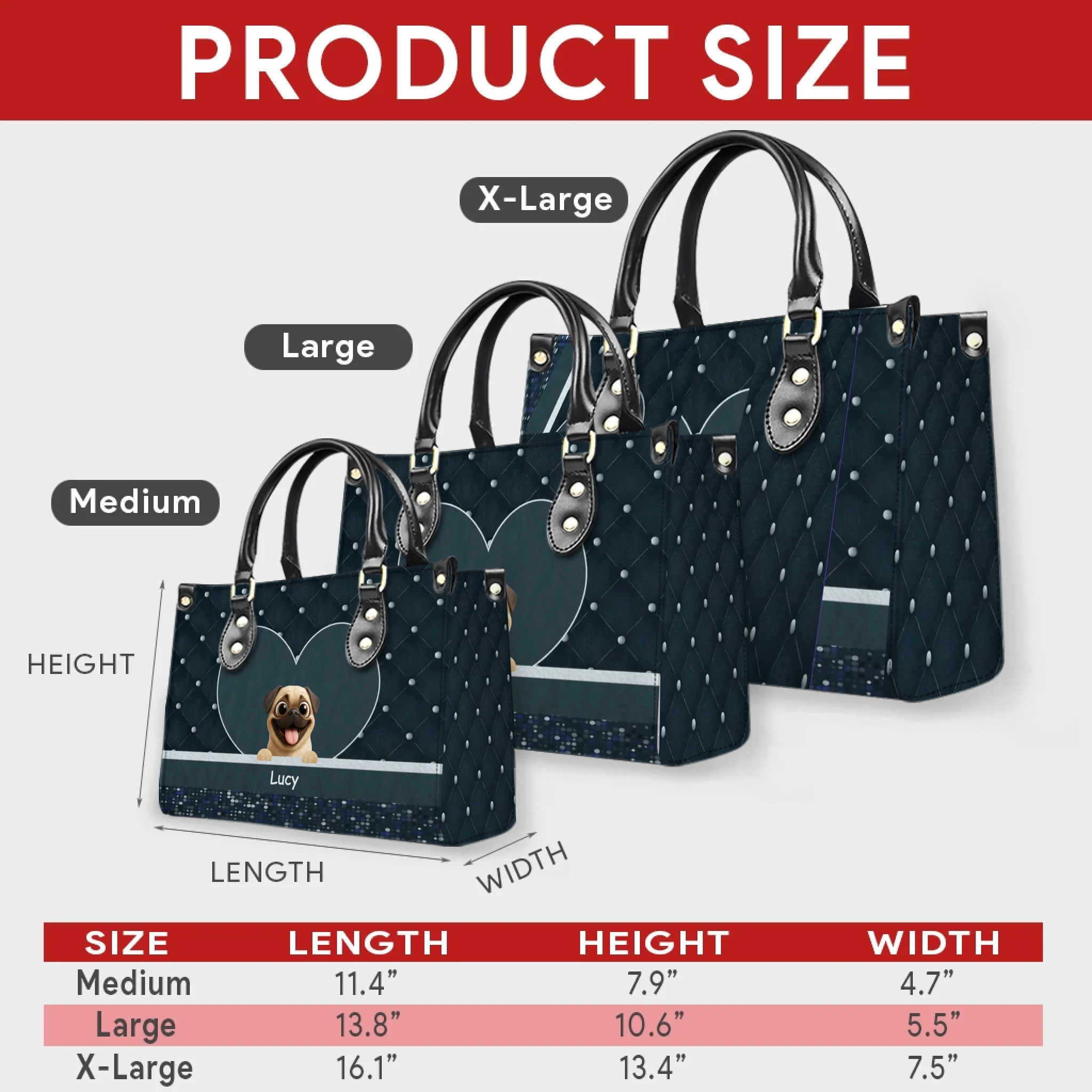 Personalized Pug HandBag - Elegant Quilted Heart For Dog Owners | 89Prints