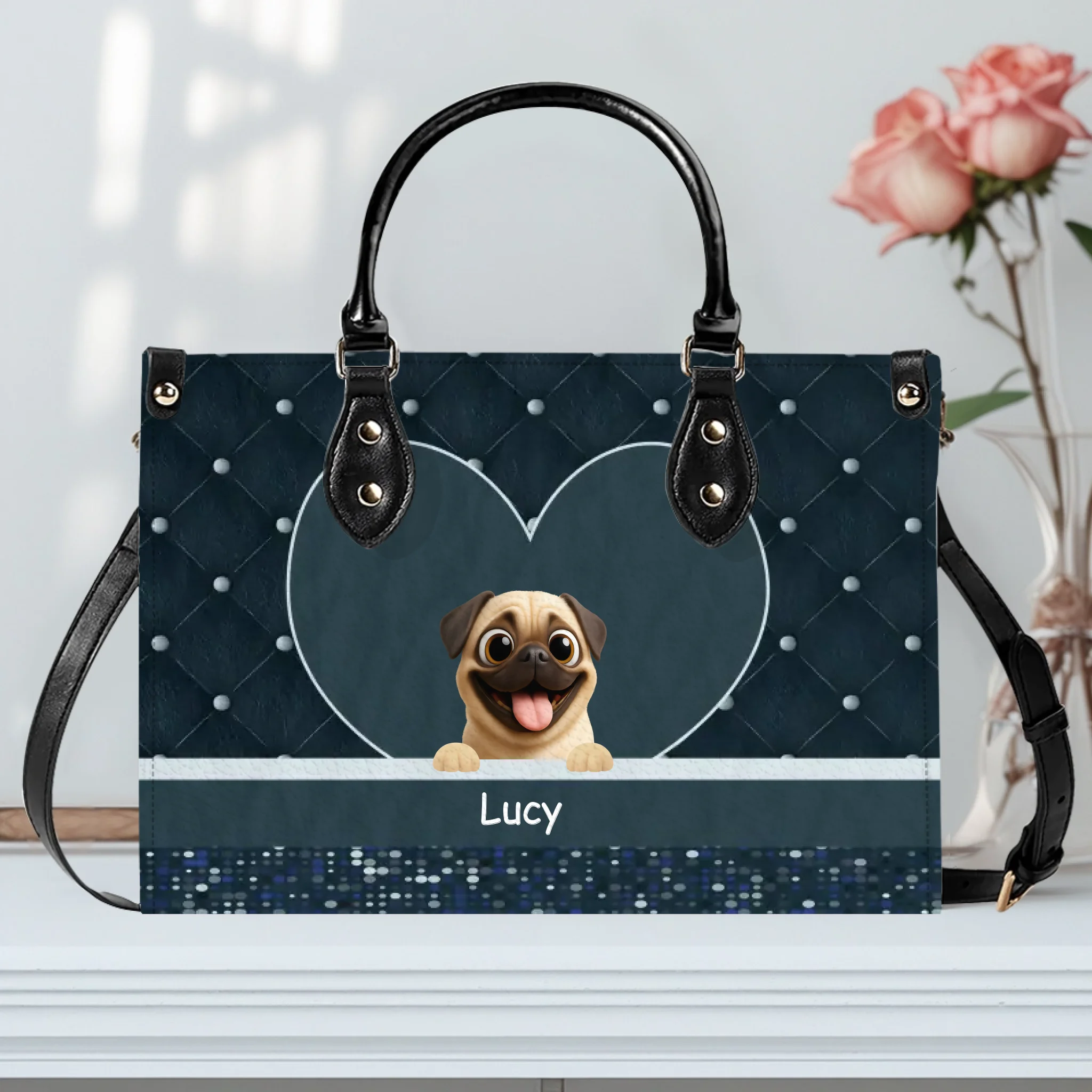 Personalized Pug HandBag - Elegant Quilted Heart For Dog Owners | 89Prints