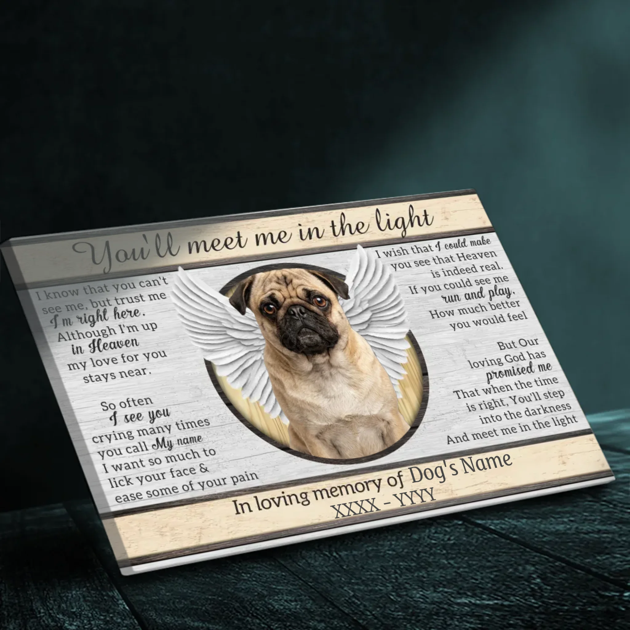 Personalized Pug Memorial Canvas Wall Art - You 'll Meet Me In The Light | 89Prints