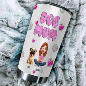 Custom Pug Lover Tumbler – Bubble Letter Design With Girl And Dog Personalized Names For Dog Owners | 89Prints