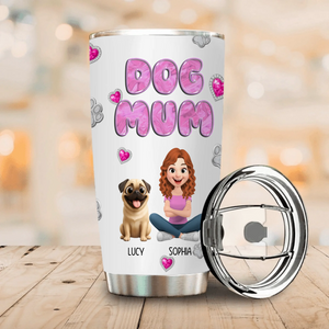 Custom Pug Lover Tumbler – Bubble Letter Design With Girl And Dog Personalized Names For Dog Owners | 89Prints