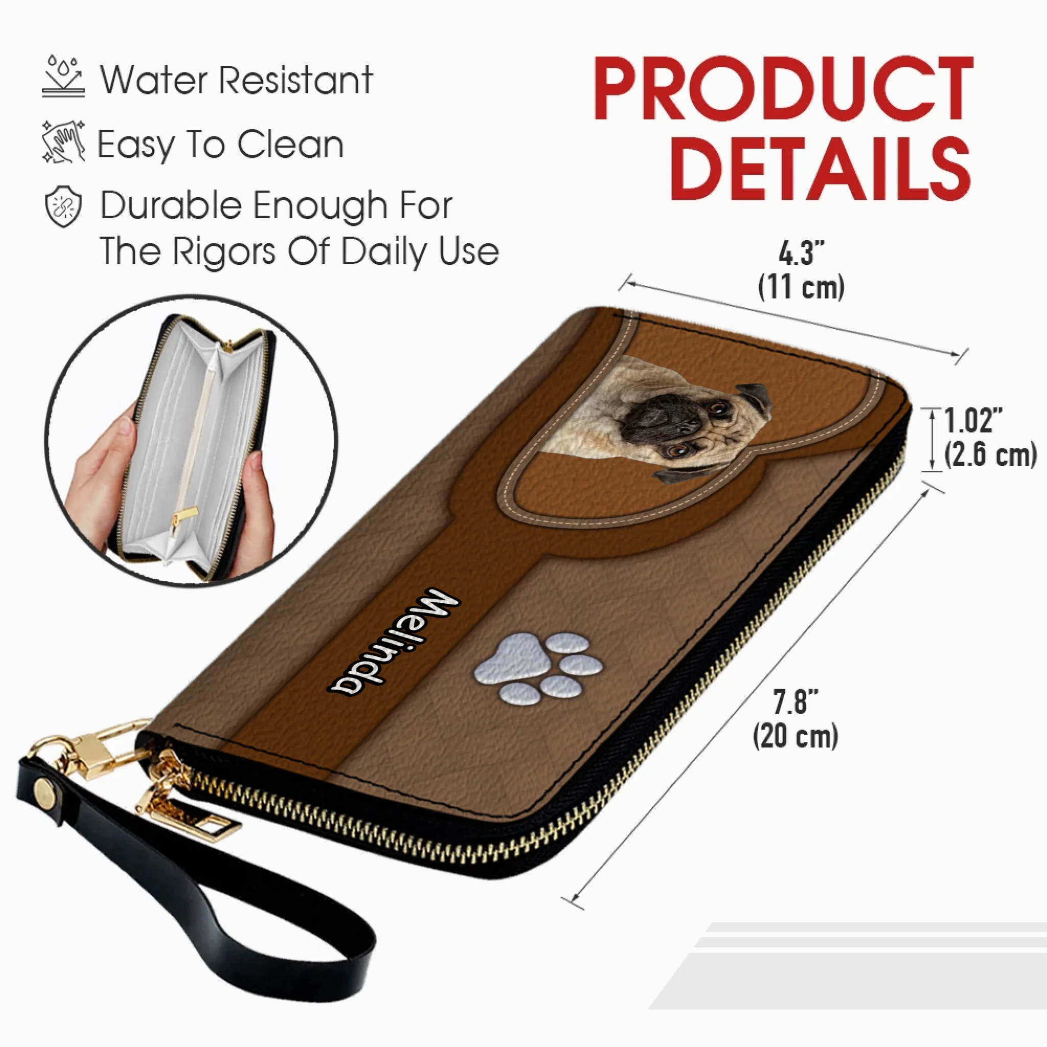 Personalized Pug Lover Wallet - Name Pet Print Leather Clutch For Owners | 89Prints