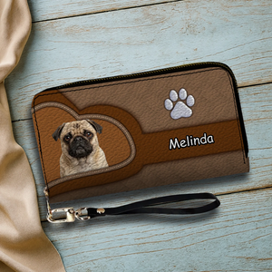 Personalized Pug Lover Wallet - Name Pet Print Leather Clutch For Owners | 89Prints