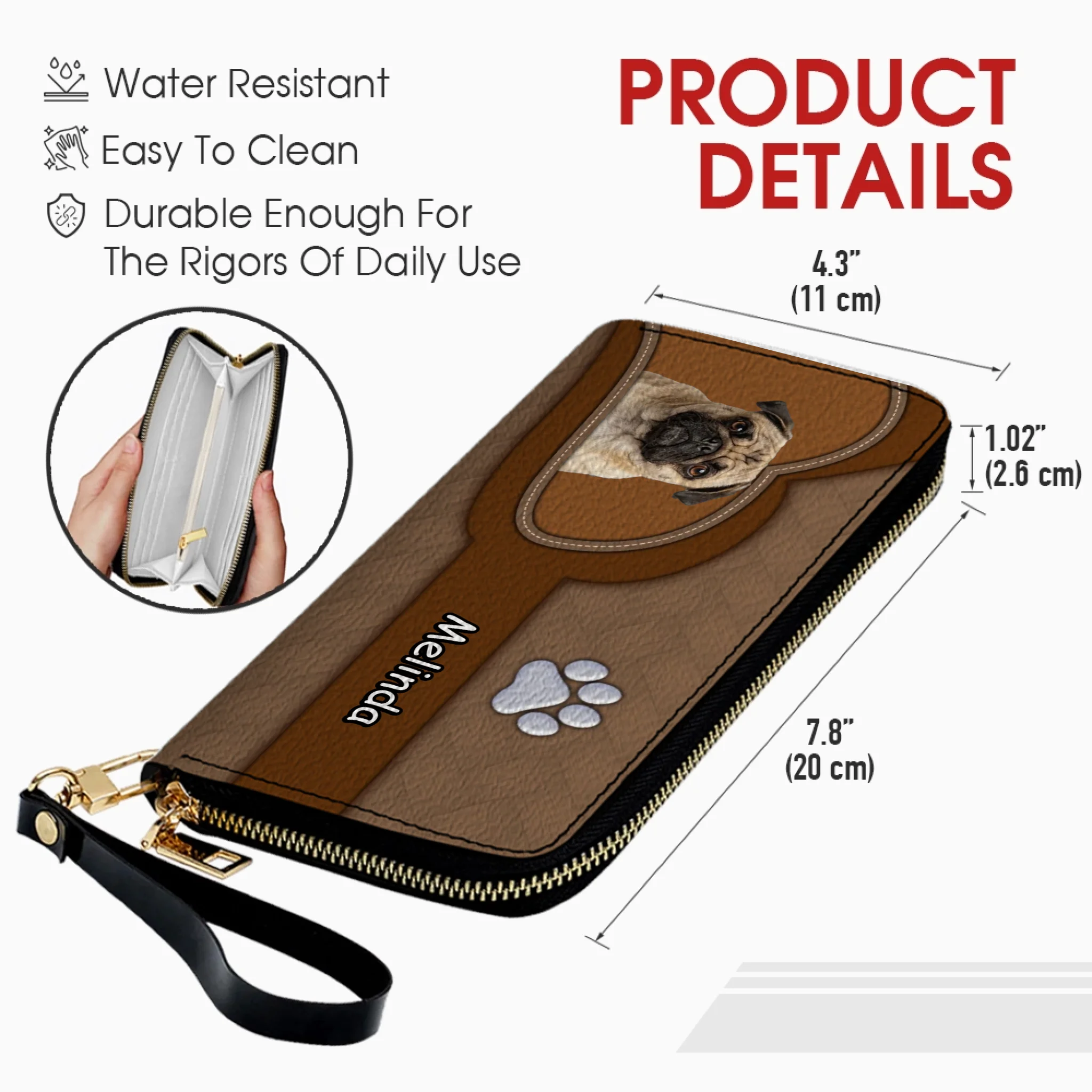 Personalized Pug Lover Wallet - Name Pet Print Leather Clutch For Owners | 89Prints