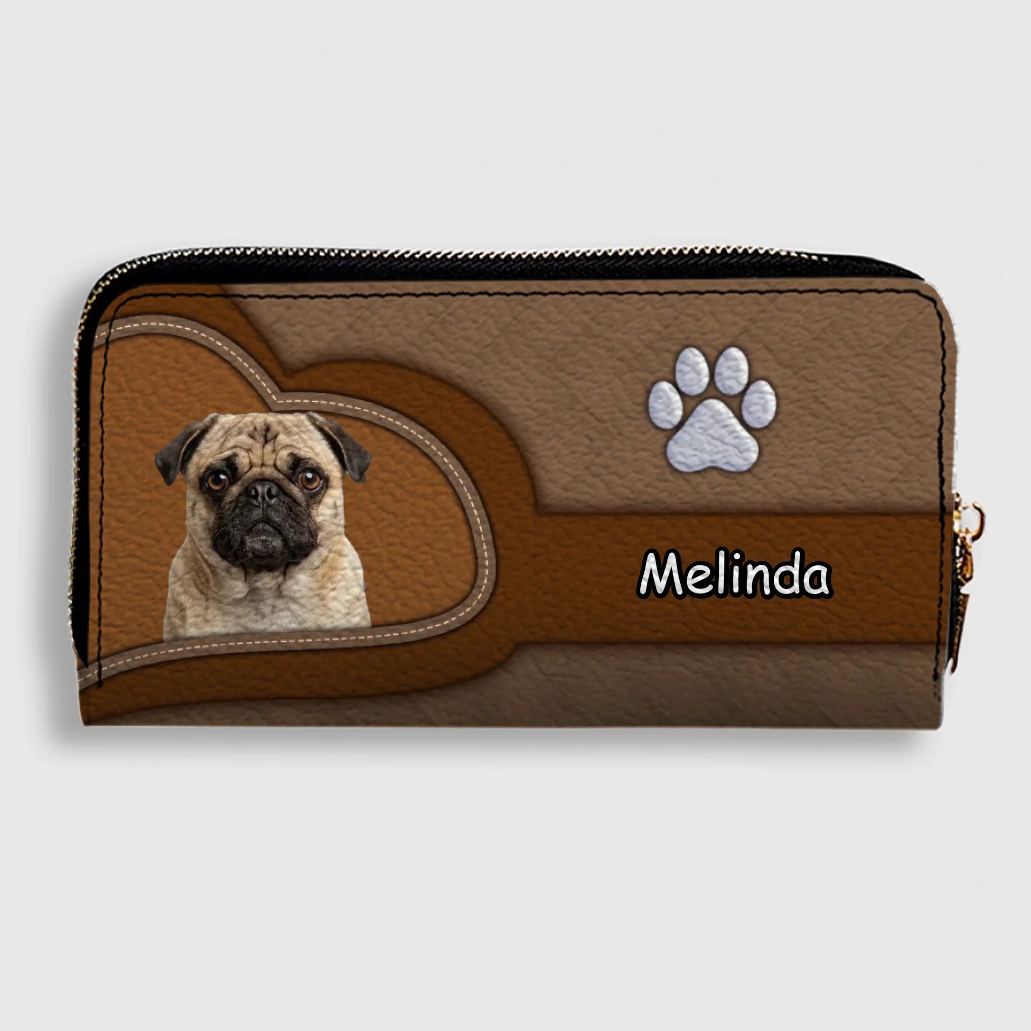 Personalized Pug Lover Wallet - Name Pet Print Leather Clutch For Owners | 89Prints
