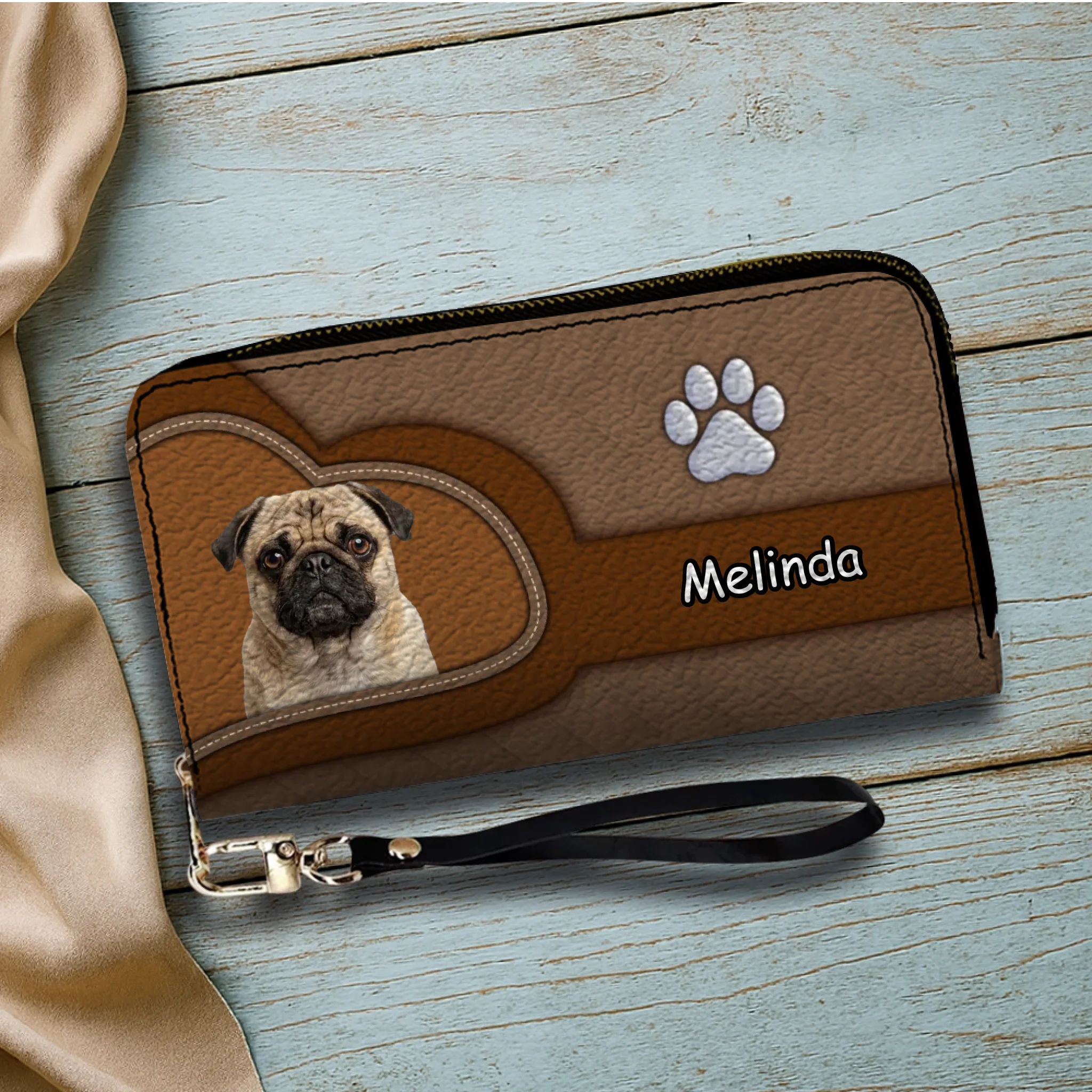 Personalized Pug Lover Wallet - Name Pet Print Leather Clutch For Owners | 89Prints