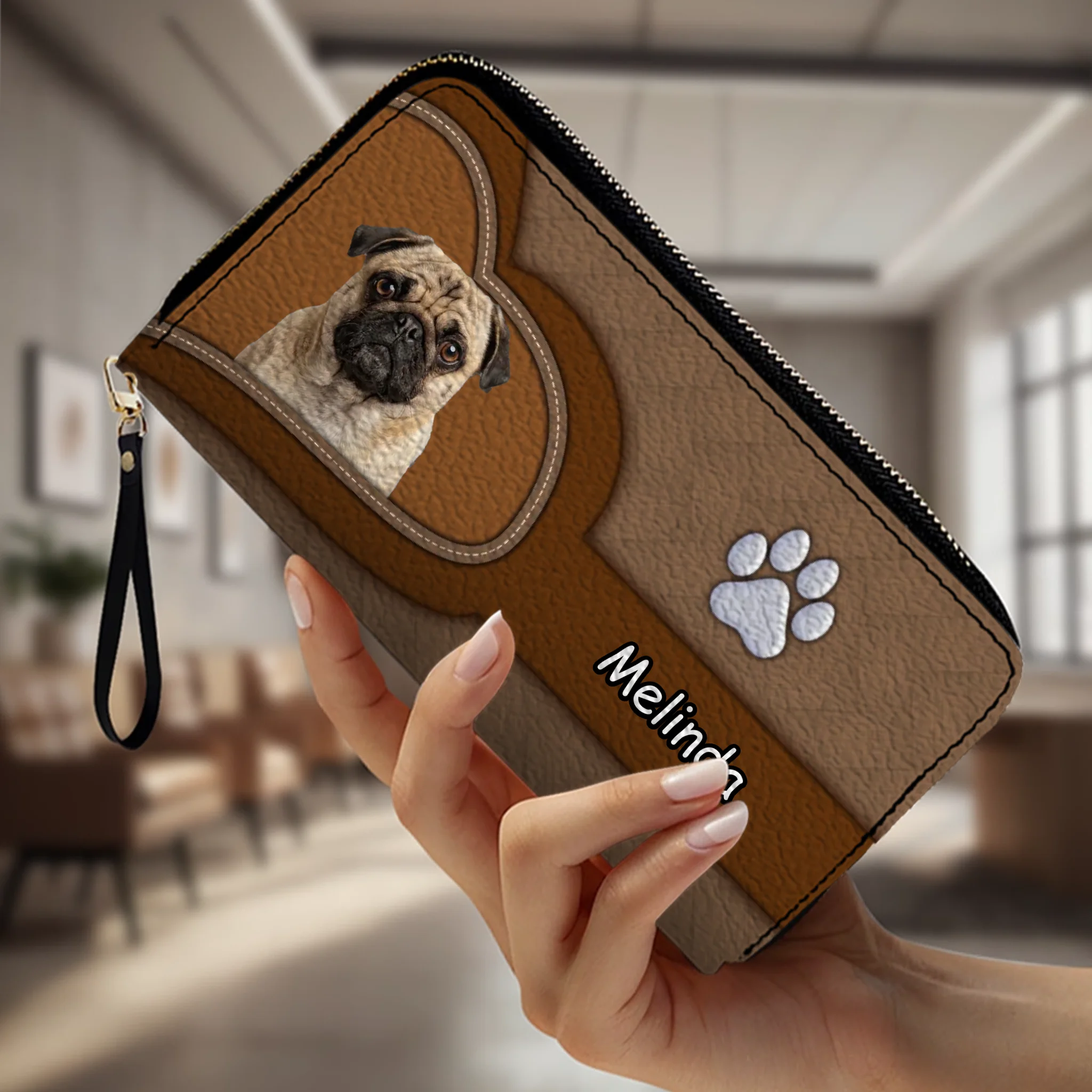 Personalized Pug Lover Wallet - Name Pet Print Leather Clutch For Owners | 89Prints