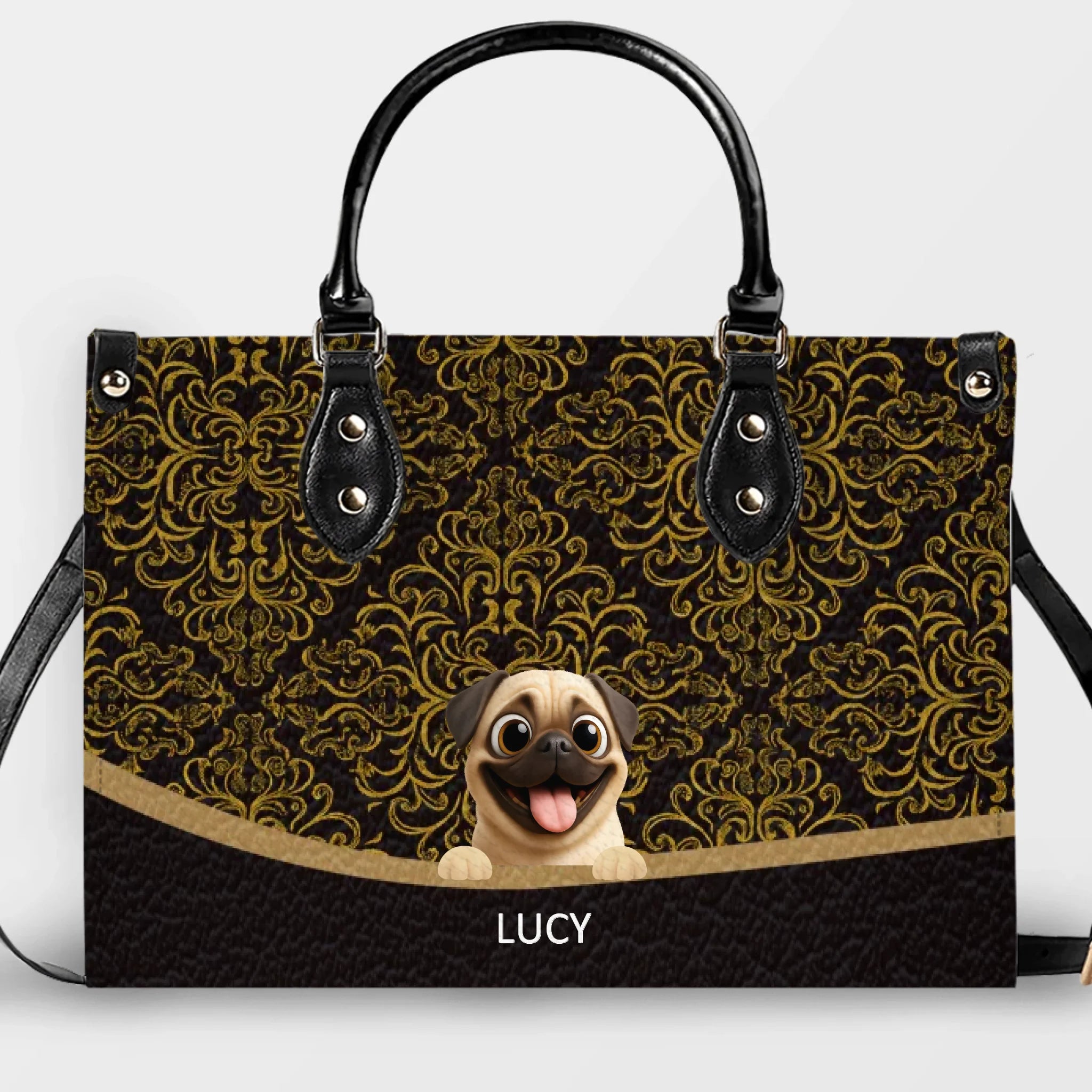 Personalized Pug Lover Leather Handbag - Luxury Baroque Pattern Gift | 89Prints