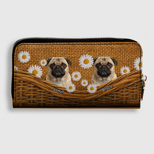 Custom Pug Lover Leather Wallet - Personalized Dog Portrait Zip-Around Purse | 89Prints