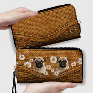 Custom Pug Lover Leather Wallet - Personalized Dog Portrait Zip-Around Purse | 89Prints