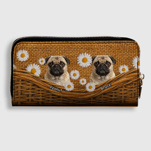 Custom Pug Lover Leather Wallet - Personalized Dog Portrait Zip-Around Purse | 89Prints