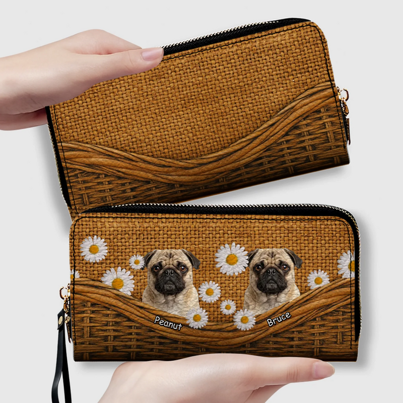 Custom Pug Lover Leather Wallet - Personalized Dog Portrait Zip-Around Purse | 89Prints