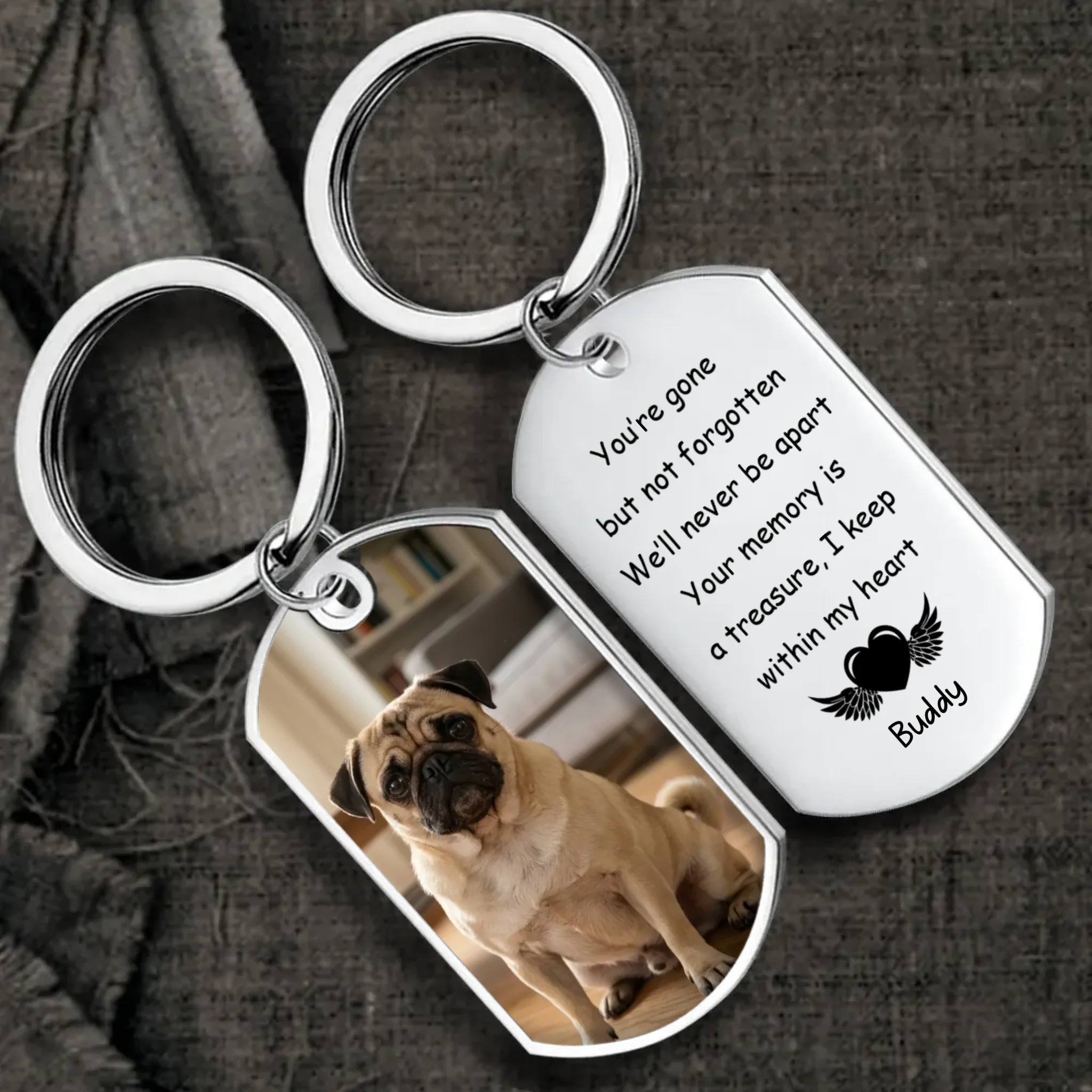 Custom Pug Memorial Keychain - You're Gone But Not Forgotten Personalized Dog Photo Gift | 89Prints
