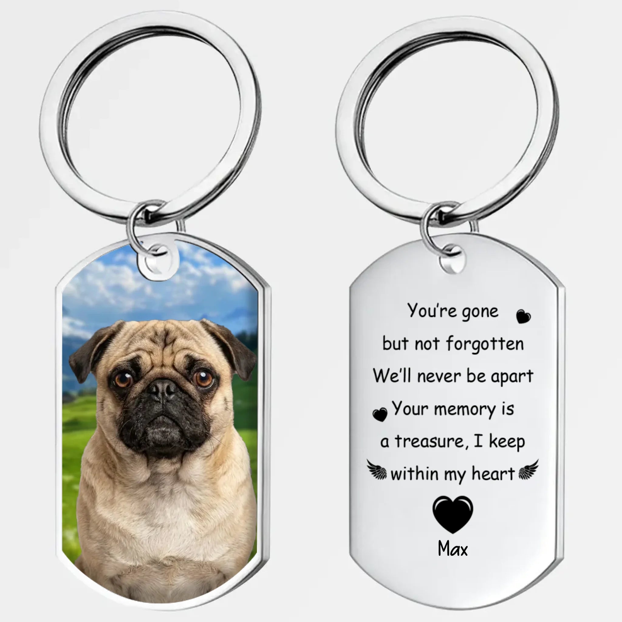 Custom Pug Keychain - We'll Never Be Apart Personalized Dog Photo Gift | 89Prints