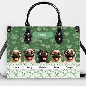 Custom Pug Leather Handbag - Playful Dogs Peeking Over Edge Gift| 89Prints