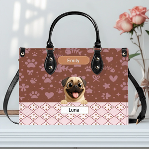 Custom Pug Leather Handbag - Playful Dogs Peeking Over Edge Gift| 89Prints