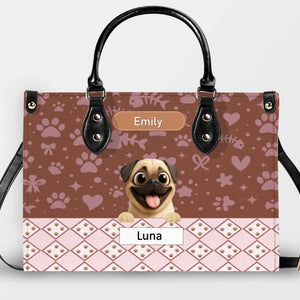 Custom Pug Leather Handbag - Playful Dogs Peeking Over Edge Gift| 89Prints