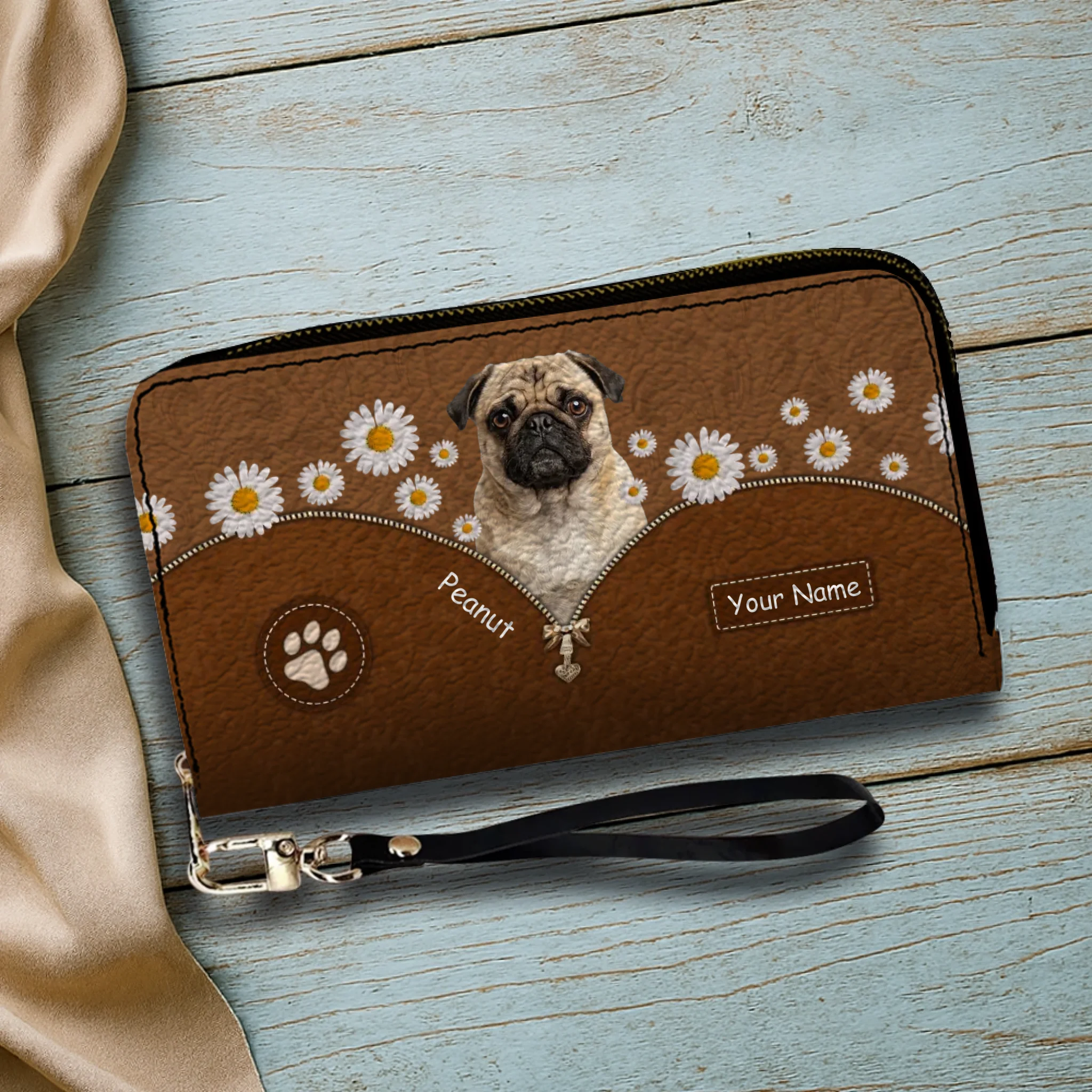 Custom Pug Lover Wallet - Personalized Dog Portrait Leather Purse With Name | 89Prints
