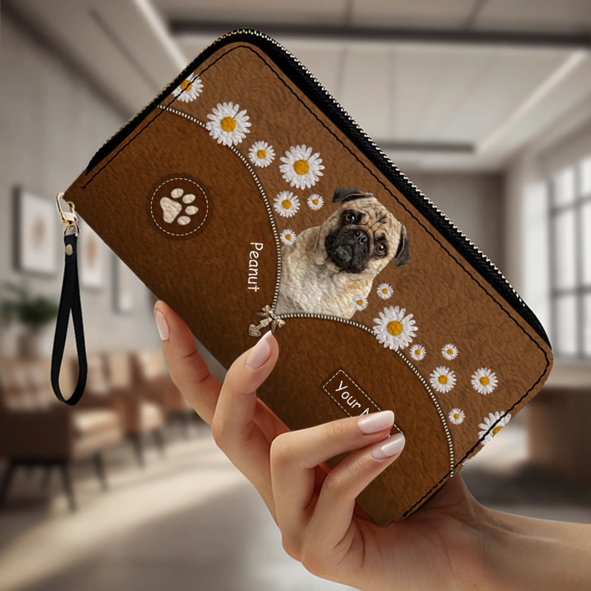 Custom Pug Lover Wallet - Personalized Dog Portrait Leather Purse With Name | 89Prints