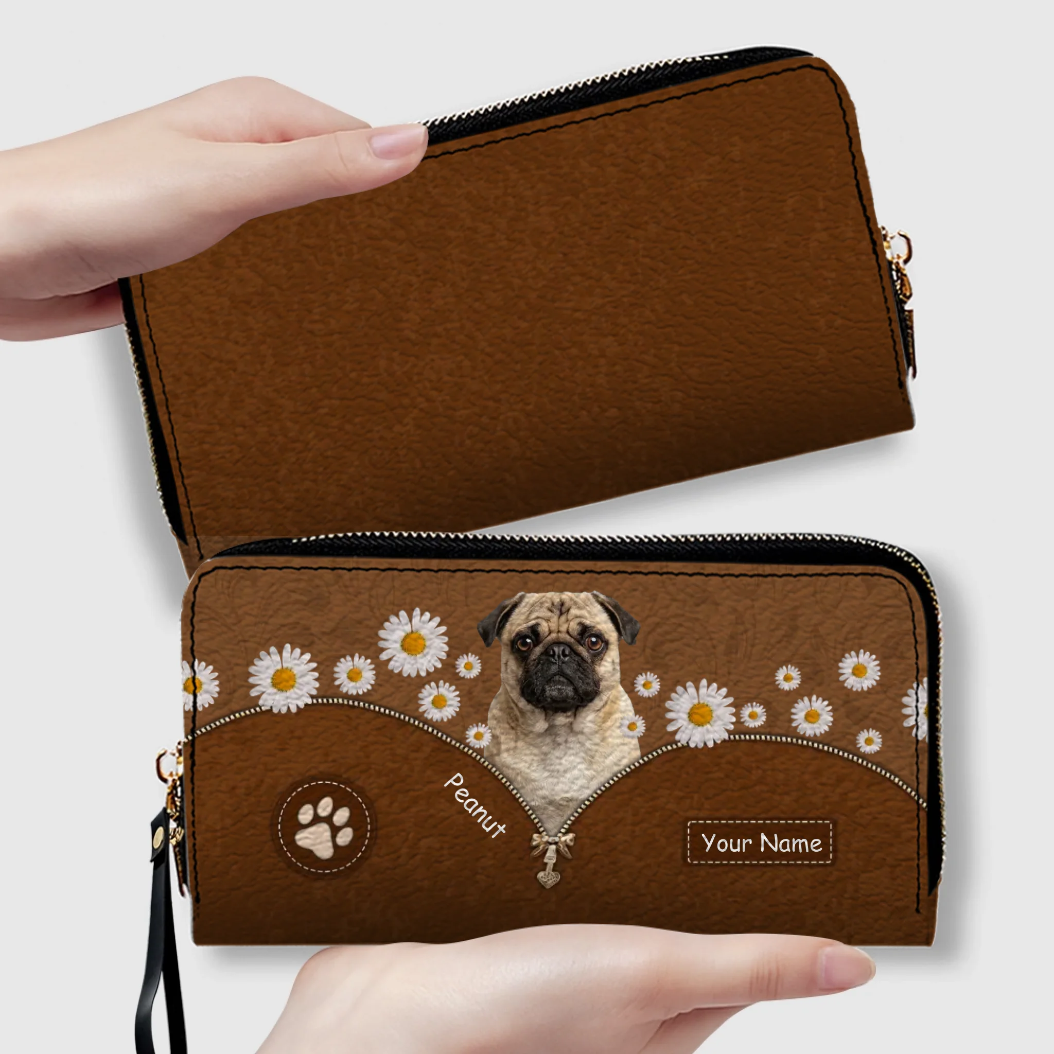 Custom Pug Lover Wallet - Personalized Dog Portrait Leather Purse With Name | 89Prints