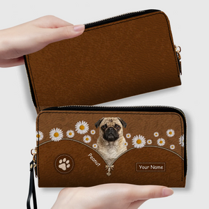 Custom Pug Lover Wallet - Personalized Dog Portrait Leather Purse With Name | 89Prints