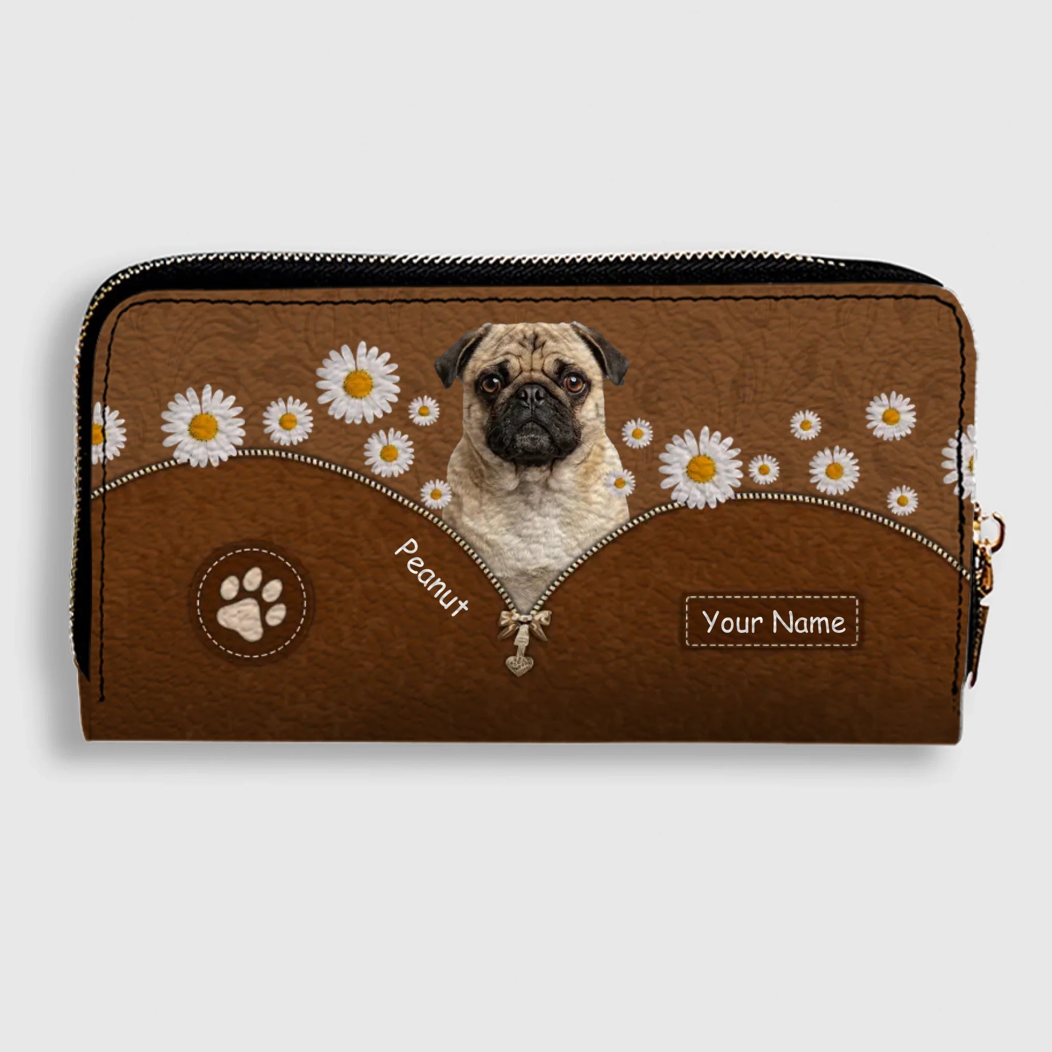 Custom Pug Lover Wallet - Personalized Dog Portrait Leather Purse With Name | 89Prints