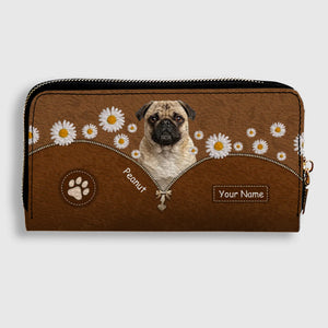 Custom Pug Lover Wallet - Personalized Dog Portrait Leather Purse With Name | 89Prints