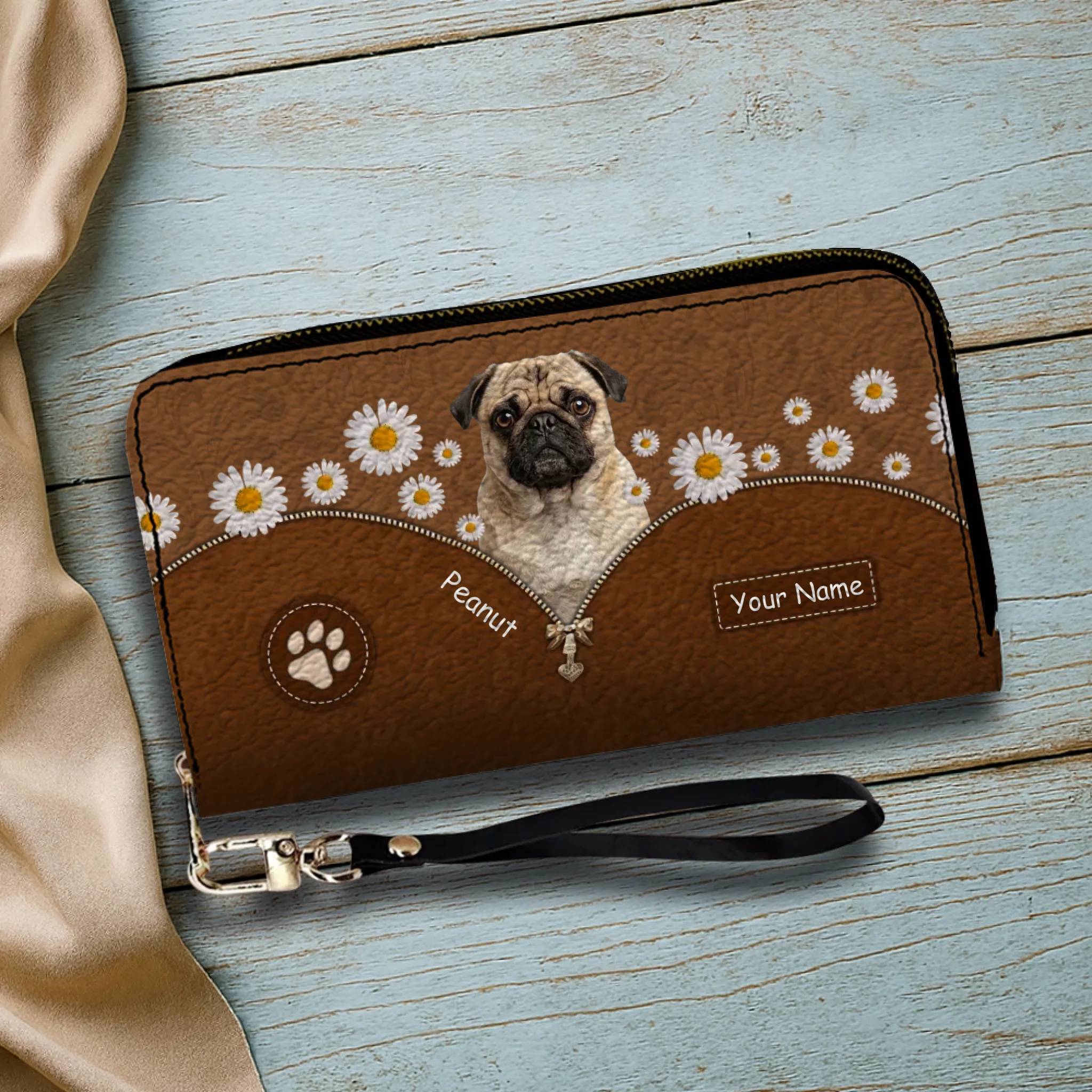 Custom Pug Lover Wallet - Personalized Dog Portrait Leather Purse With Name | 89Prints