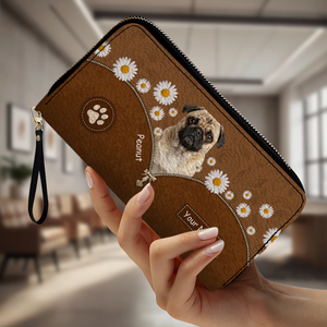 Custom Pug Lover Wallet - Personalized Dog Portrait Leather Purse With Name | 89Prints