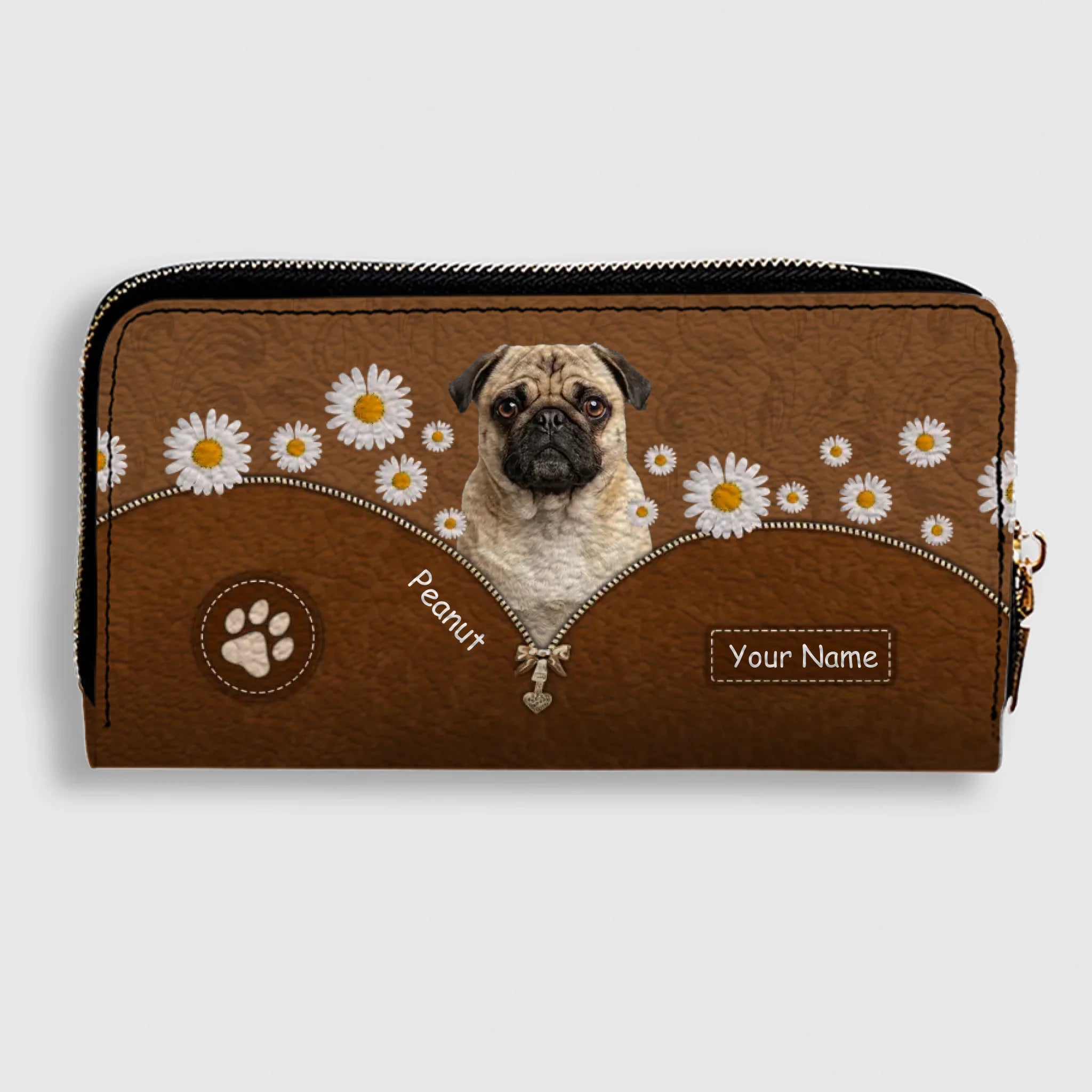 Custom Pug Lover Wallet - Personalized Dog Portrait Leather Purse With Name | 89Prints