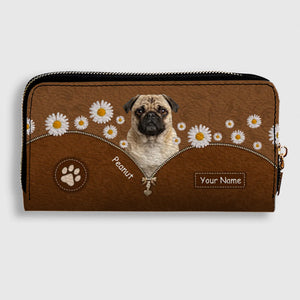 Custom Pug Lover Wallet - Personalized Dog Portrait Leather Purse With Name | 89Prints