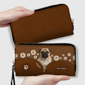 Custom Pug Lover Wallet - Personalized Dog Portrait Leather Purse With Name | 89Prints