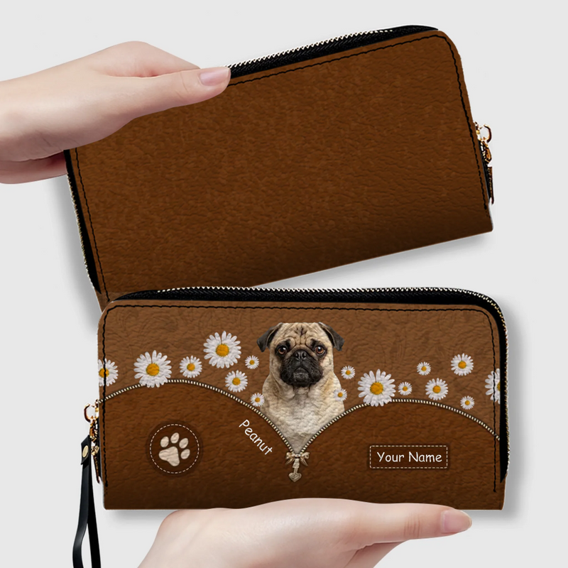 Custom Pug Lover Wallet - Personalized Dog Portrait Leather Purse With Name | 89Prints