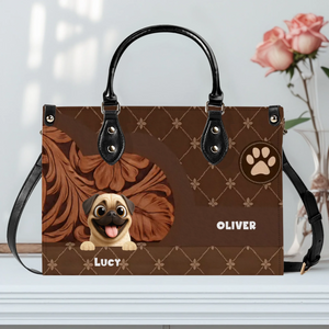 Personalized Pug Lover Handbag - Quilted Floral Carved Leather Dog Gift| 89Prints