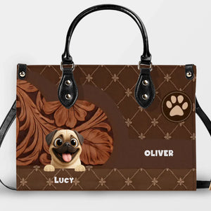 Personalized Pug Lover Handbag - Quilted Floral Carved Leather Dog Gift| 89Prints