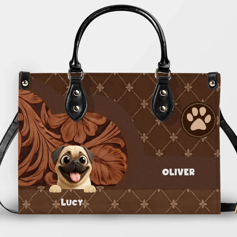 Personalized Pug Lover Handbag - Quilted Floral Carved Leather Dog Gift| 89Prints