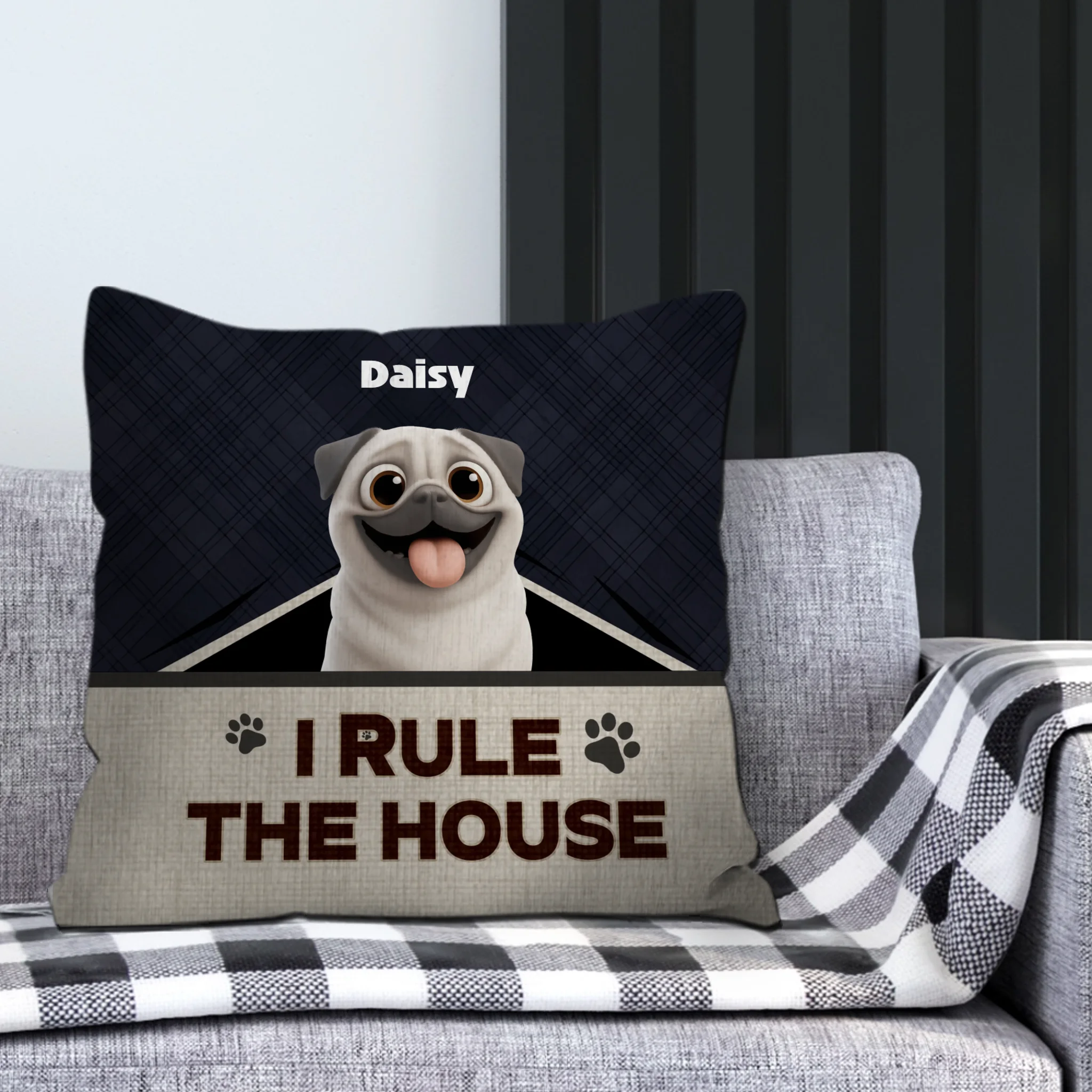 Customized Pug Lover Pillow - I Rule The House Present | 89Prints