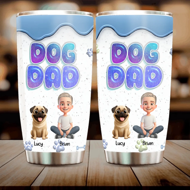 Custom Pug Dad Tumbler – Cute Man Sitting With His Dogs Personalized Name Cup | 89Prints