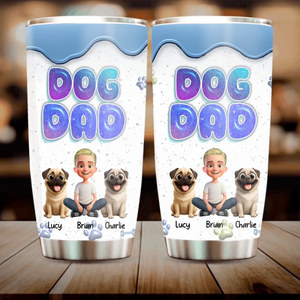 Custom Pug Dad Tumbler – Cute Man Sitting With His Dogs Personalized Name Cup | 89Prints
