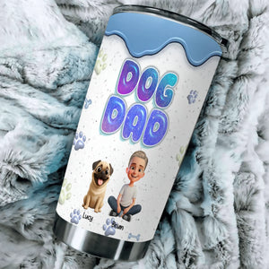 Custom Pug Dad Tumbler – Cute Man Sitting With His Dogs Personalized Name Cup | 89Prints