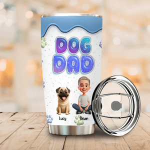 Custom Pug Dad Tumbler – Cute Man Sitting With His Dogs Personalized Name Cup | 89Prints